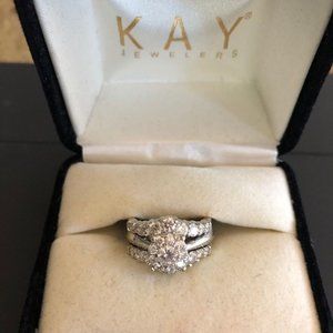 Wedding Ring Set Ladies 14K White Gold/Diamonds